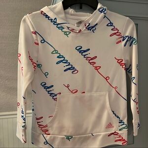 Adidas White Hoodie with Multicolor Script